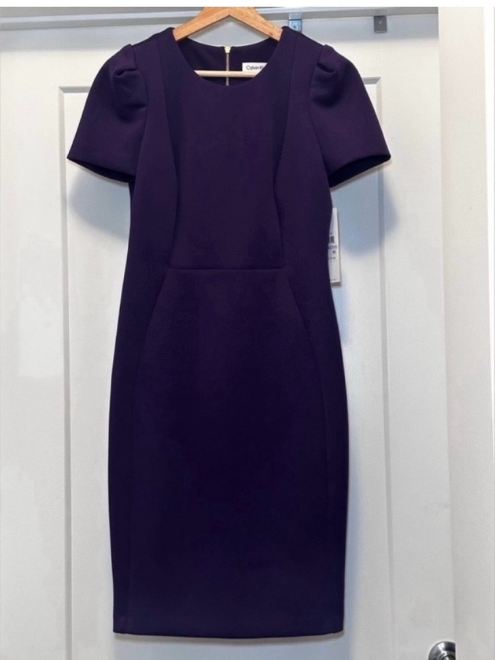 💜 NWT! Purple CALVIN KLEIN Puff Sleeve Scuba Sheath Dress - Size 12